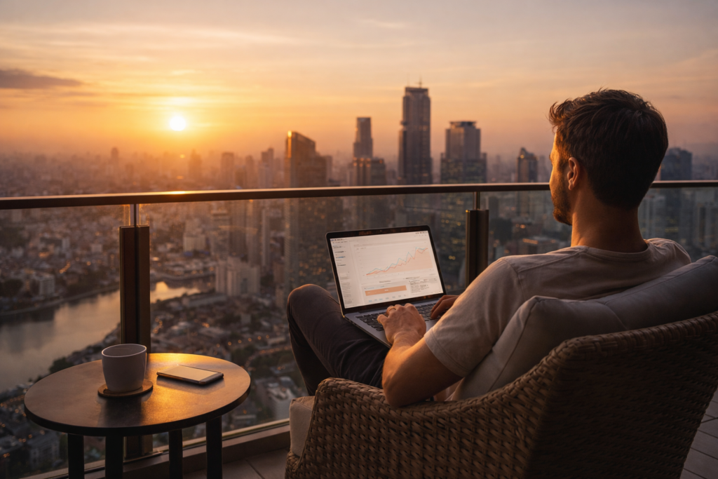 digital entrepreneur enjoying passive income lifestyle