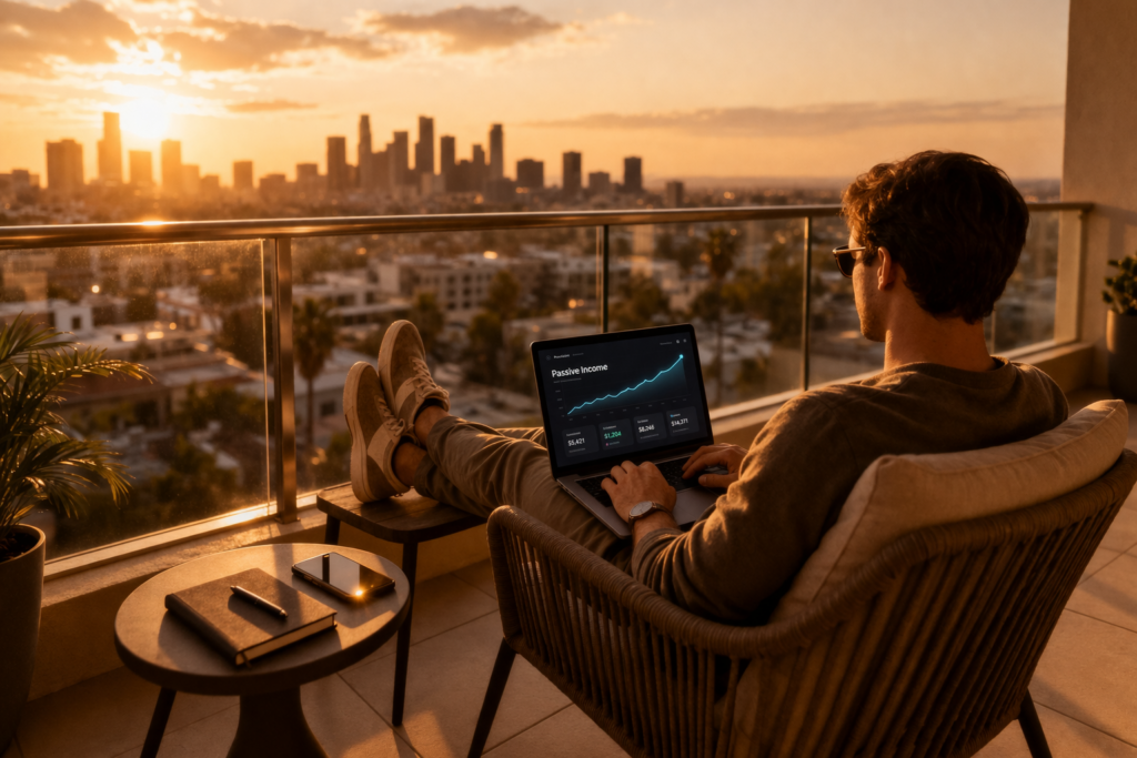 digital entrepreneur enjoying passive income lifestyle